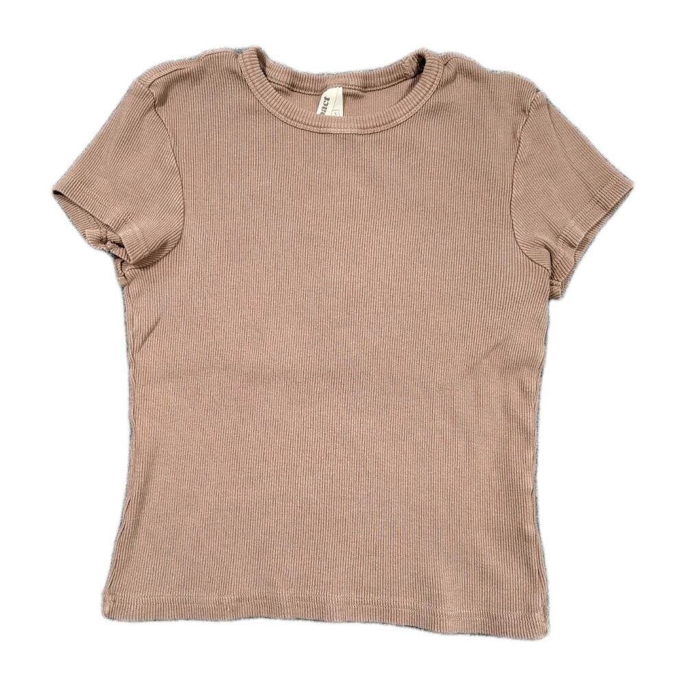 Pact Ribbed Cropped Top Women's S Brown Organic Cotton Crew Neck Stretch EUC